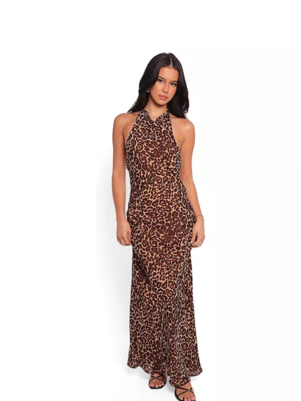 Petal and Pup Leopard Print Halter Maxi Dress - Brown size M